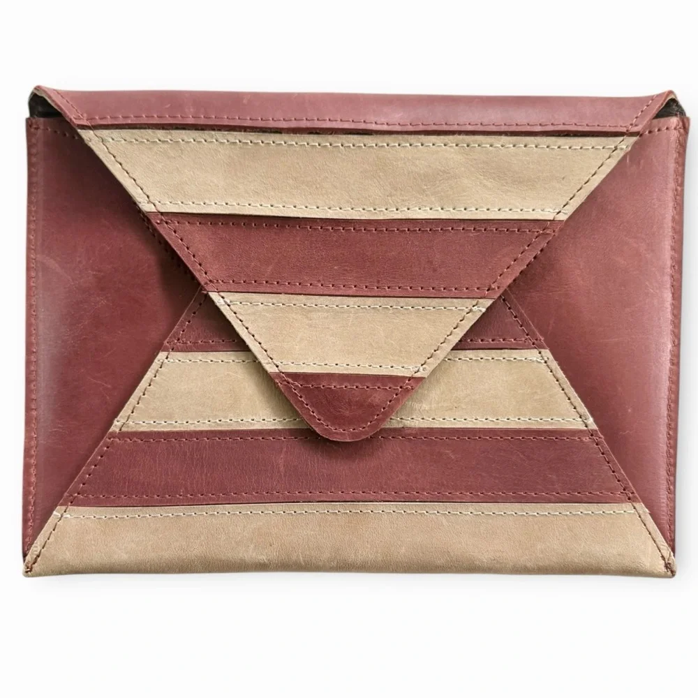 Leather Striped Envelope Clutch